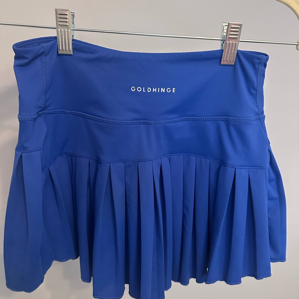 Gold Hinge Blue Mini Skirt with Pleats
